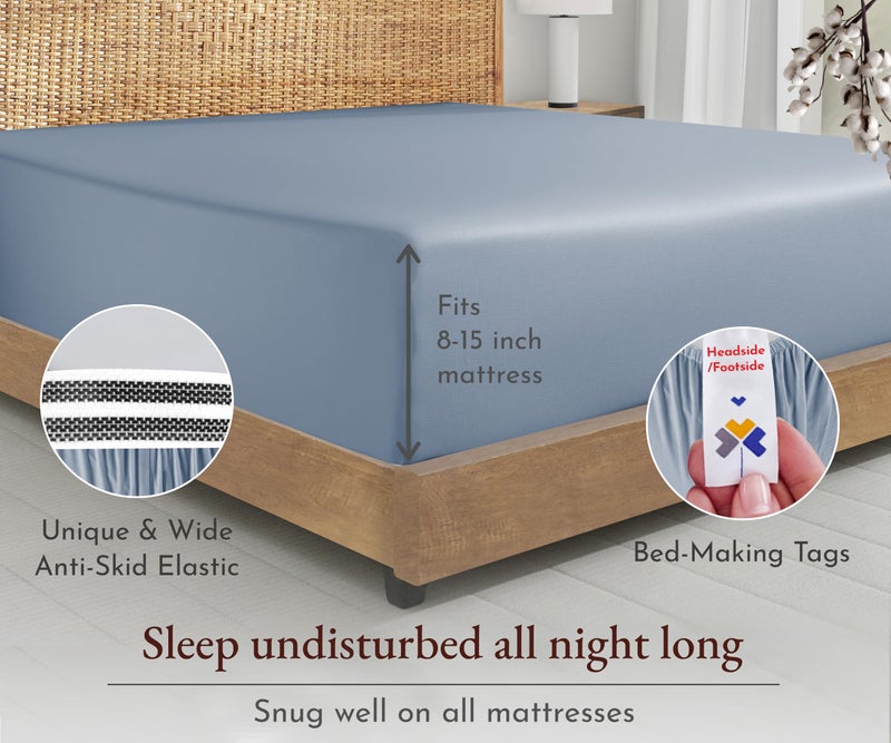 California Design Den King Size Deep Pocket Fitted Sheet  100% Organic Fitted Sheet King Only  Cooling King Size Percale Fitted Sheet  Lightweight  Snug-Fit  Crisp and Durable  1 Pc (Blue Hydrangea)