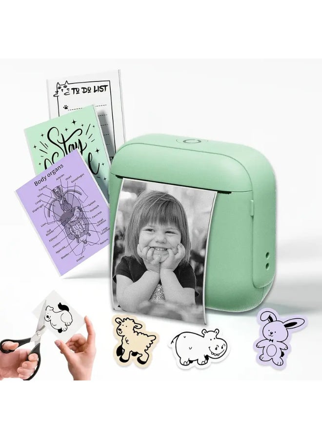 اراباش طابعة حرارية لاسلكية صغيرة محمولة متعددة الوظائف، مزودة بثلاث لفات من الورق الحراري، وثلاث لفات من الورق غير اللاصق، وثلاث لفات من الورق الملون، وثلاث لفات من ورق الملصقات لطباعة الصور، والصور الفوتوغرافية، والملصقات، وقوائم المهام. - Image 1