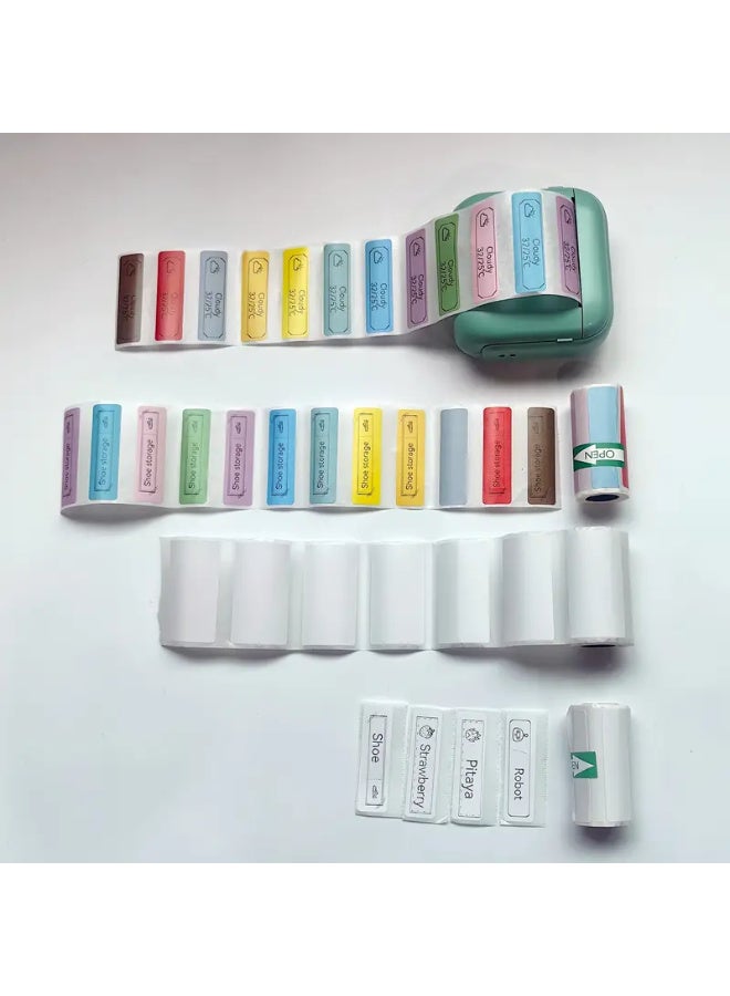 اراباش طابعة حرارية لاسلكية صغيرة محمولة متعددة الوظائف، مزودة بثلاث لفات من الورق الحراري، وثلاث لفات من الورق غير اللاصق، وثلاث لفات من الورق الملون، وثلاث لفات من ورق الملصقات لطباعة الصور، والصور الفوتوغرافية، والملصقات، وقوائم المهام. - Image 3