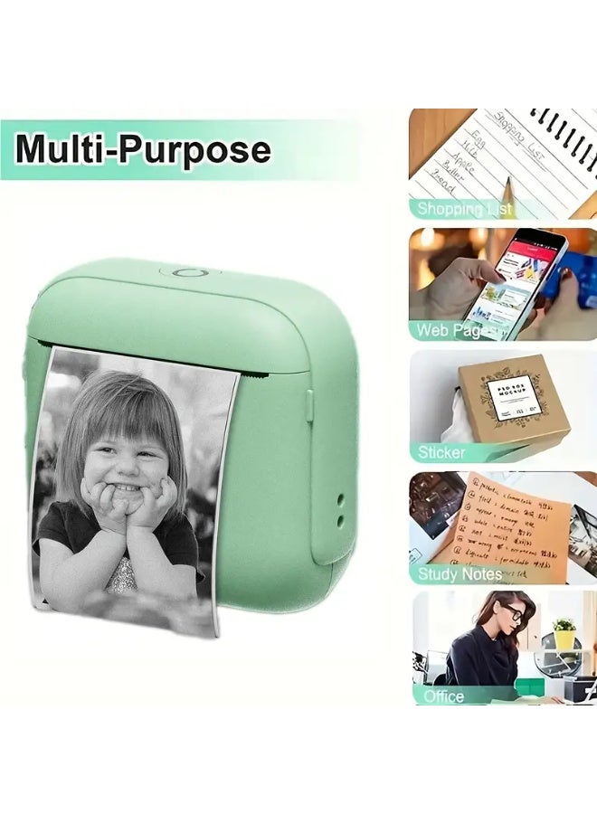 اراباش طابعة حرارية لاسلكية صغيرة محمولة متعددة الوظائف، مزودة بثلاث لفات من الورق الحراري، وثلاث لفات من الورق غير اللاصق، وثلاث لفات من الورق الملون، وثلاث لفات من ورق الملصقات لطباعة الصور، والصور الفوتوغرافية، والملصقات، وقوائم المهام. - Image 2