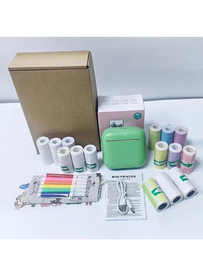 اراباش طابعة حرارية لاسلكية صغيرة محمولة متعددة الوظائف، مزودة بثلاث لفات من الورق الحراري، وثلاث لفات من الورق غير اللاصق، وثلاث لفات من الورق الملون، وثلاث لفات من ورق الملصقات لطباعة الصور، والصور الفوتوغرافية، والملصقات، وقوائم المهام. - Image 4