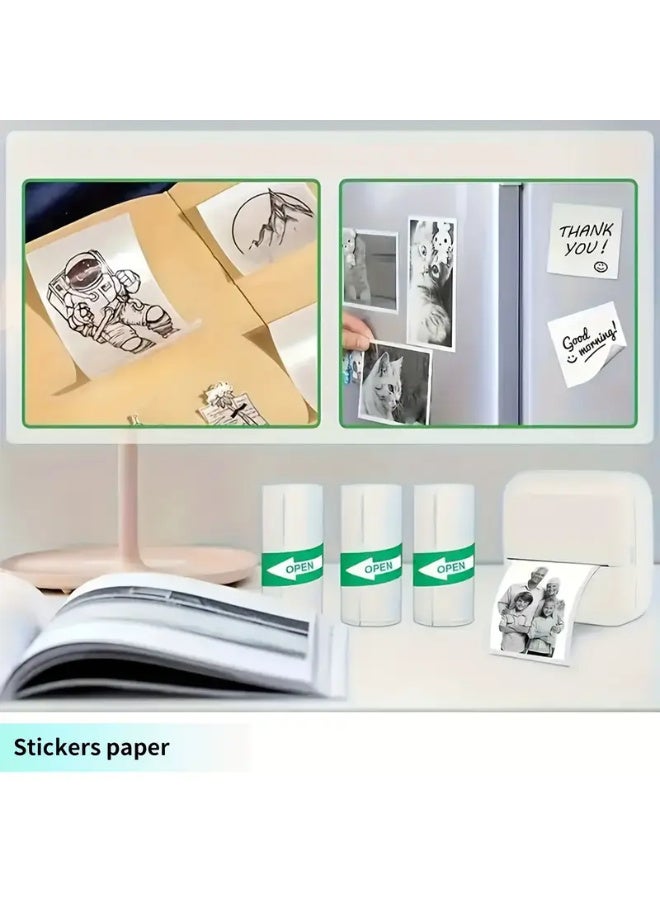 اراباش طابعة حرارية لاسلكية صغيرة محمولة متعددة الوظائف، مزودة بثلاث لفات من الورق الحراري، وثلاث لفات من الورق غير اللاصق، وثلاث لفات من الورق الملون، وثلاث لفات من ورق الملصقات لطباعة الصور، والصور الفوتوغرافية، والملصقات، وقوائم المهام. - Image 5