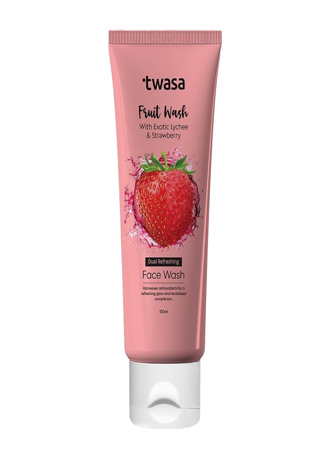 Twasa Dual Refreshing Fruit Face Wash For Instant Glow & Revitalized Complexion with Exotic Lychee & Strawberry | Brightening, Exfoliating & Gentle Skin Hydrating Face Wash - 100 ml - Image 1