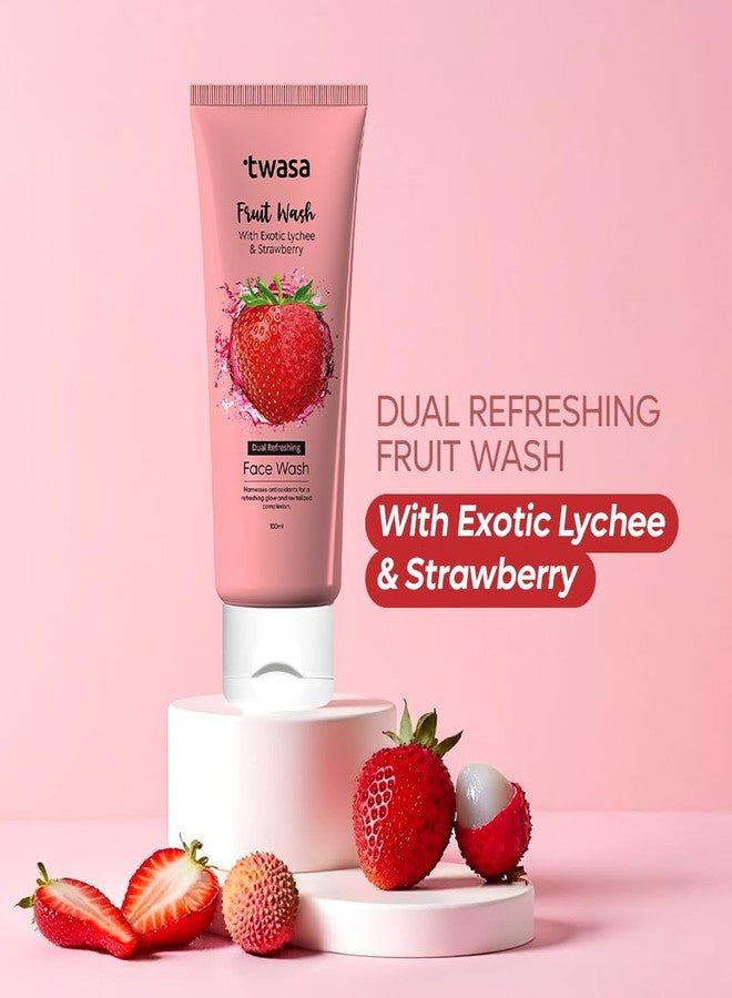 Twasa Dual Refreshing Fruit Face Wash For Instant Glow & Revitalized Complexion with Exotic Lychee & Strawberry | Brightening, Exfoliating & Gentle Skin Hydrating Face Wash - 100 ml - Image 2