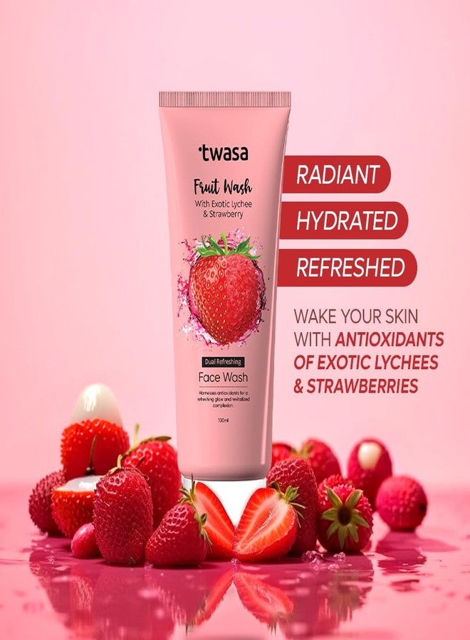 Twasa Dual Refreshing Fruit Face Wash For Instant Glow & Revitalized Complexion with Exotic Lychee & Strawberry | Brightening, Exfoliating & Gentle Skin Hydrating Face Wash - 100 ml - Image 5