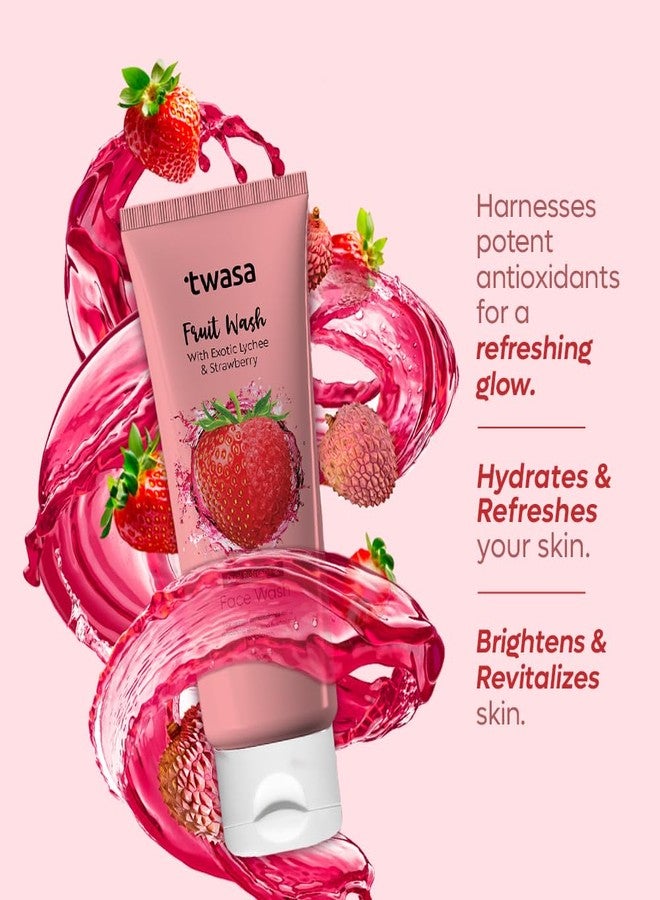 Twasa Dual Refreshing Fruit Face Wash For Instant Glow & Revitalized Complexion with Exotic Lychee & Strawberry | Brightening, Exfoliating & Gentle Skin Hydrating Face Wash - 100 ml - Image 3