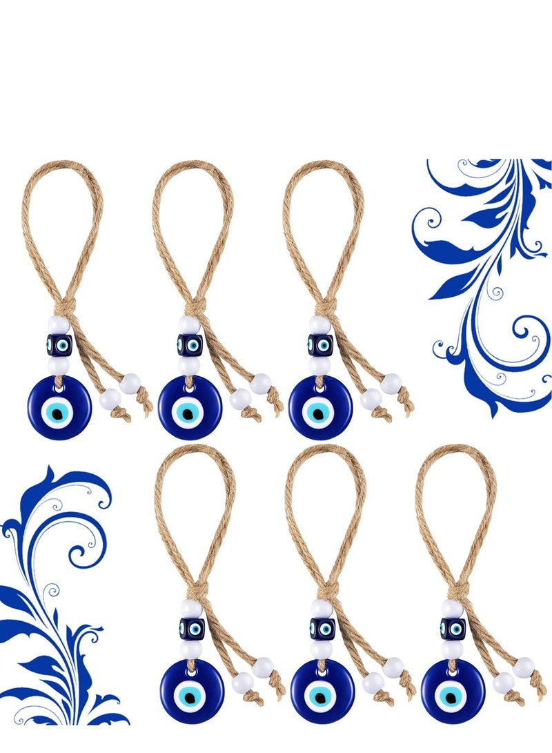 Y&D Blue Evil Eye Beads Ornaments Glass Hanging Turkish Charms with Rope Decorative Pendants for Home Farmhouse Wall Crafts Decorations(6Pieces) - Image 1