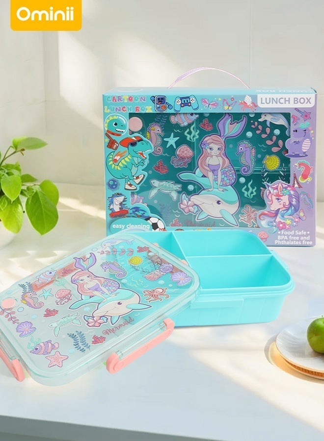 Ominii Kids Lunch Box – Cartoon Bento Box with 3 Compartments – Leakproof & Food Safe – Cute Mermaid Ocean Design – Comes with Gift Packaging – Back to School Lunch Container for Girls - Image 3