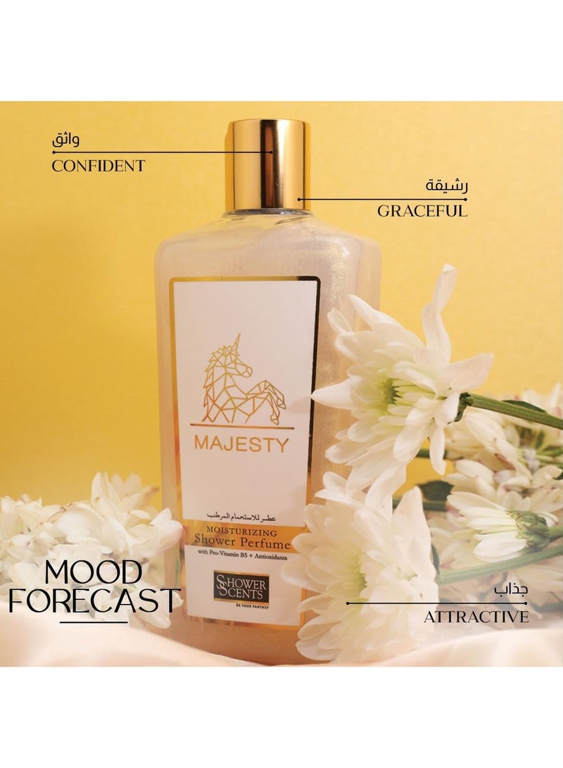 شاور سينتس جل استحمام ماجستي من شاور سينتس، 312 مل - جل استحمام بتركيبة لامعة، عطر ناعم يدوم طويلاً مع تركيبة مرطبة، فيتامين إي، بروفيتامين بي 5 ومضادات الأكسدة - Image 3