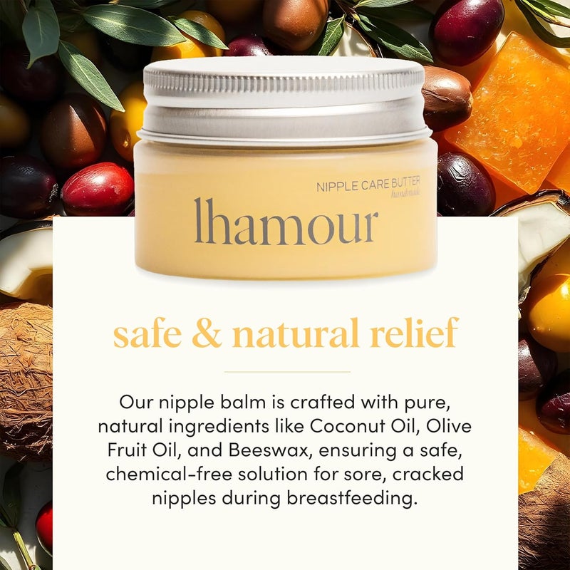 lhamour 100 Natural Nipple Butter for Breastfeeding Moms Soothing Nipple Cream with Coconut  Olive Oils Beeswax Safe for Baby Relief for Sore Dry  Cracked Skin 1 oz - Image 5