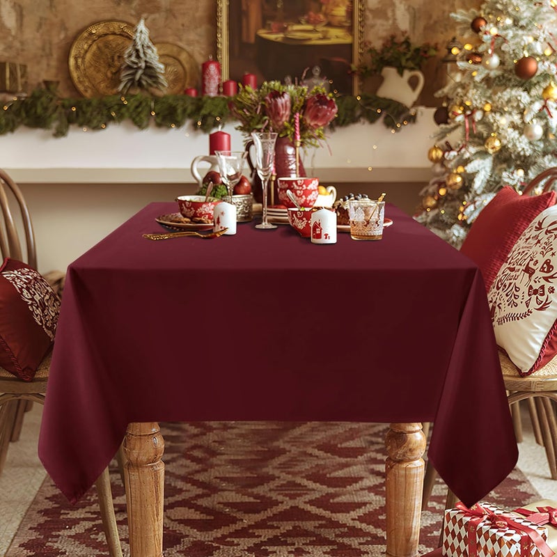 sancua 2 Pack Burgundy Tablecloth 60 x 120 Inch, Rectangle 8 Feet Table Cloth - Stain and Wrinkle Resistant Washable Polyester Table Cover for Dining Tables, Buffet Parties and Camping - Image 2