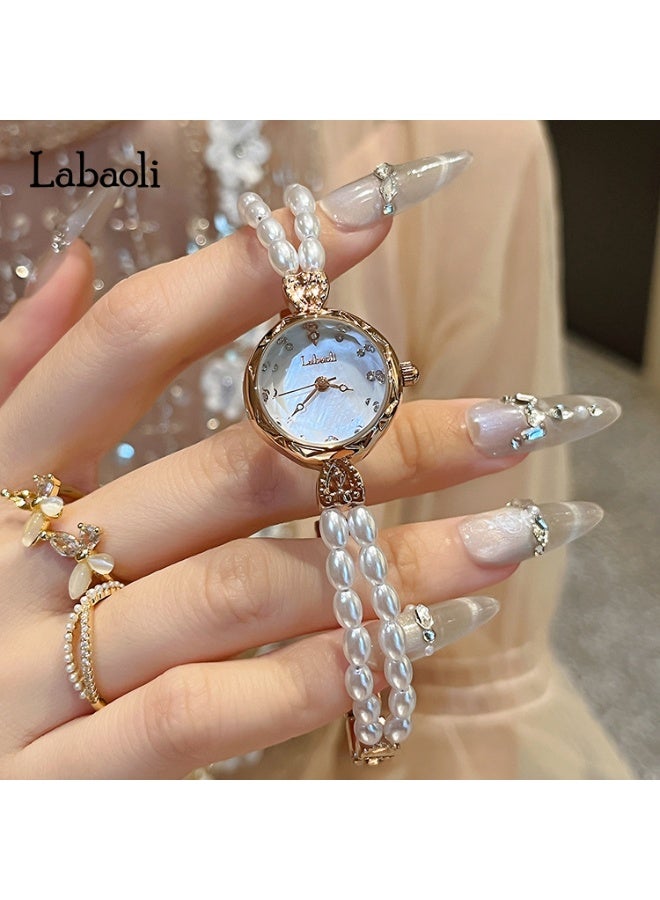 Labaoli Women's Pearl Strap Watch, Luxury Mother-of-Pearl Dial with Rhinestones, Elegant Dress Watch for Special Occasions