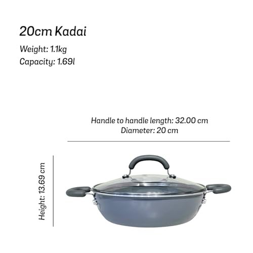 Meyer Anzen Healthy Ceramic Coated Aluminum Kadai with Glass Lid | Ceramic Kadai for Cooking | Kadhai Induction Base | Ceramic Coated cookware | Deep Fry kadai Small Size, 20cm, Grey - Image 4