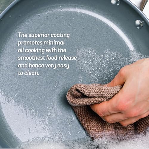 Meyer Anzen Healthy Ceramic Coated Aluminum Kadai with Glass Lid | Ceramic Kadai for Cooking | Kadhai Induction Base | Ceramic Coated cookware | Deep Fry kadai Small Size, 20cm, Grey - Image 3
