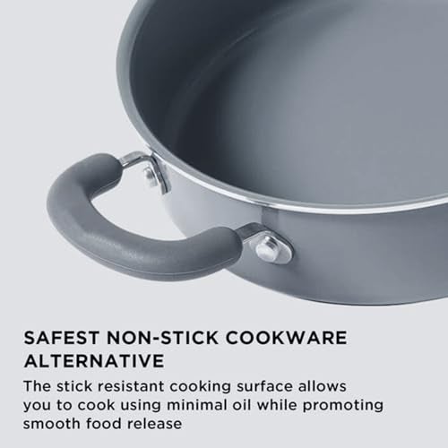Meyer Anzen Healthy Ceramic Coated Aluminum Kadai with Glass Lid | Ceramic Kadai for Cooking | Kadhai Induction Base | Ceramic Coated cookware | Deep Fry kadai Small Size, 20cm, Grey - Image 5