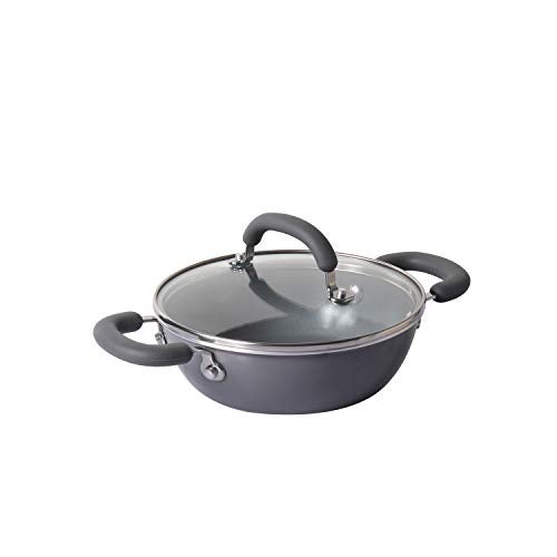 Meyer Anzen Healthy Ceramic Coated Aluminum Kadai with Glass Lid | Ceramic Kadai for Cooking | Kadhai Induction Base | Ceramic Coated cookware | Deep Fry kadai Small Size, 20cm, Grey - Image 1
