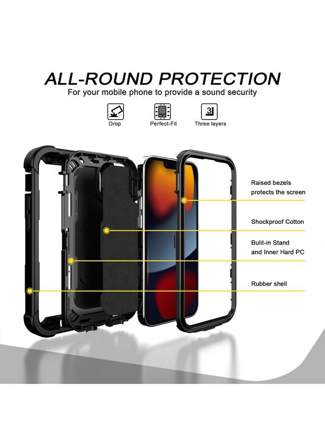 S-TOP Case For iPhone 13 mini PC + Rubber 3-layers Shockproof Protective Case with Rotating Holder - Image 3