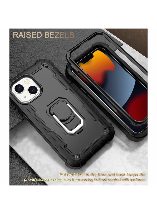 S-TOP Case For iPhone 13 mini PC + Rubber 3-layers Shockproof Protective Case with Rotating Holder - Image 2