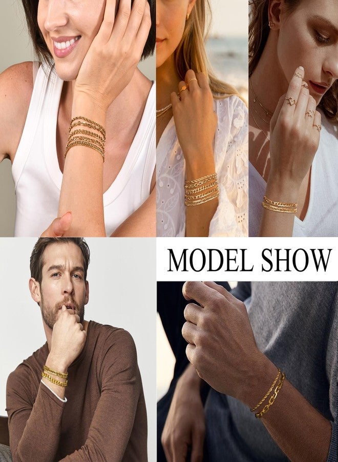 VNOX Gold Chain Bracelet for Men - 5 Pcs Solid Stainless Steel Rope/Figaro/Paperclip/Cuban Link Curb Chunky Chain Bracelet Set Wrist Band for Men Women Boys,Size 7.4 Inches,Mens Jewelry Gifts - Image 2