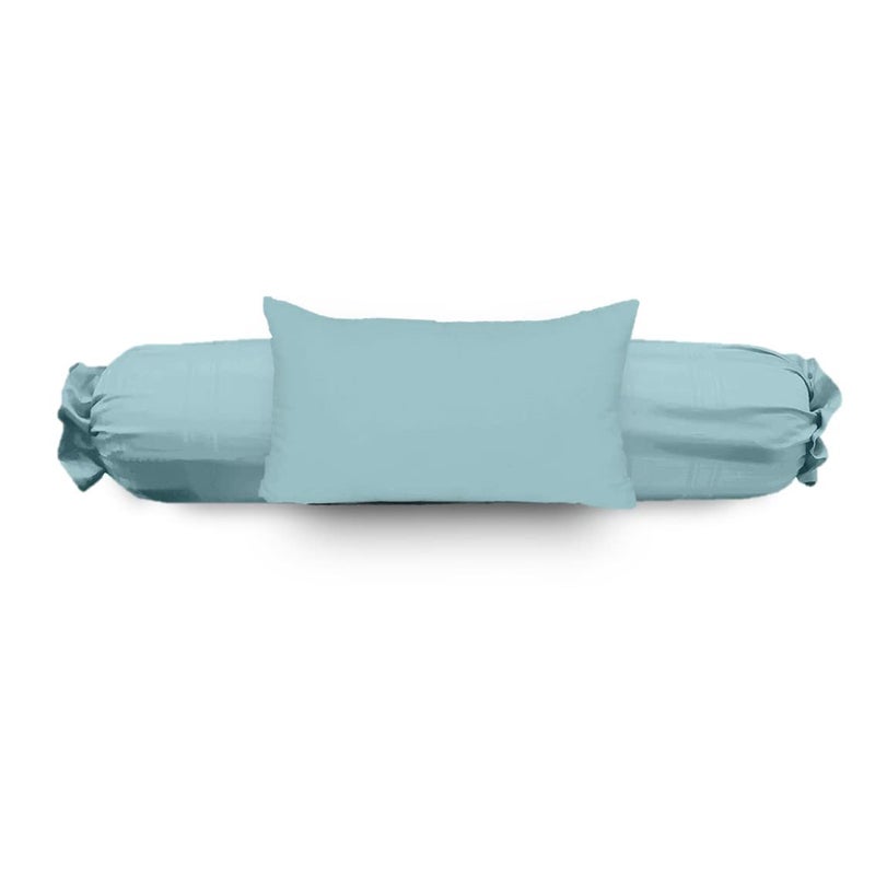 Mahaveer Cotton 1 White Bolster with 1 Light Blue Bolster Cover 38X14X8 Inch and 1 Pillow Filler 18X28 Inch Soft Polyfiller Round Bed Pillow - Image 1