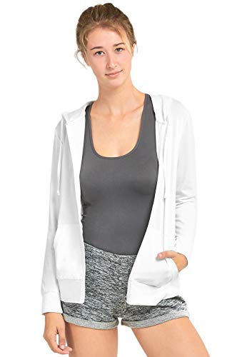 Sofra Women's Thin Cotton Zip Up Hoodie Jacket (2XL, White) - Image 1