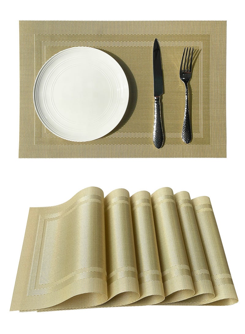 Morlife 6Pcs Placemats for Dining Table 45 * 30cm Easy to Clean Plastic Washable Placemat for Kitchen Table Indoor Outdoor Table Mats Heat-resistand Washable Woven Vinyl Table Mats (Gold) - Image 1