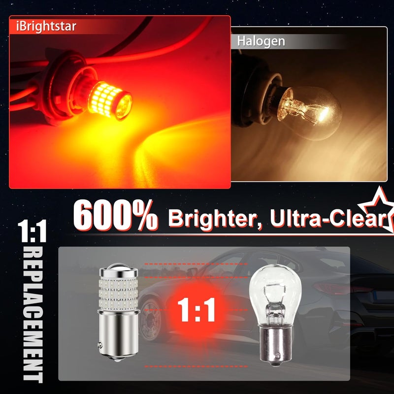 iBrightstar مصباح LED أحمر iBrightstar 1156، مصابيح فرامل BA15S 1141 LED فائقة السطوع لمصابيح الفرامل الخلفية ومصابيح الذيل، عبوة 2 - Image 2
