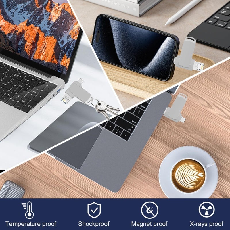 محرك فلاش USB بسعة 2 تيرابايت: بطاقة USB 3.0 سريعة التسريع، وواجهة مزدوجة - توافق واسع، وتصميم ضيق يدور بزاوية 360 درجة لأجهزة آيفون، وكمبيوتر شخصي، وأيباد، ومصورين، ومسافرين، ومحترفي - Image 5