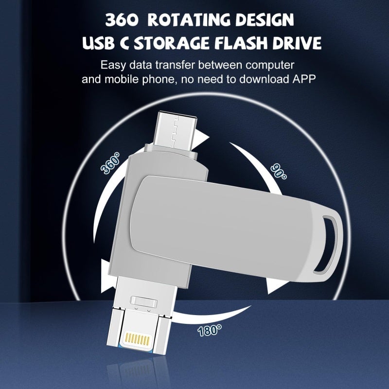 محرك فلاش USB بسعة 2 تيرابايت: بطاقة USB 3.0 سريعة التسريع، وواجهة مزدوجة - توافق واسع، وتصميم ضيق يدور بزاوية 360 درجة لأجهزة آيفون، وكمبيوتر شخصي، وأيباد، ومصورين، ومسافرين، ومحترفي - Image 3