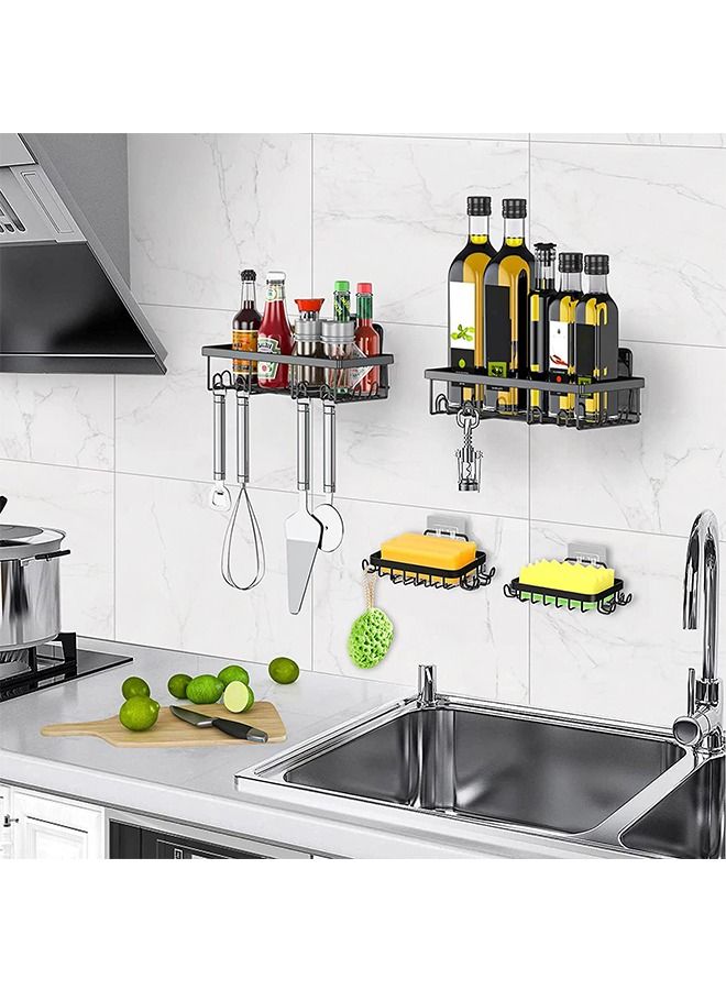 هومار كيت 2 Pack Adhesive Bathroom Shower Caddy Organizer Rack with 2pcs Soap Dish Holder wall mounted Stainless Steel Floating Storage Basket Shelves with Hooks For Kitchen and Bathroom Black  - Image 2