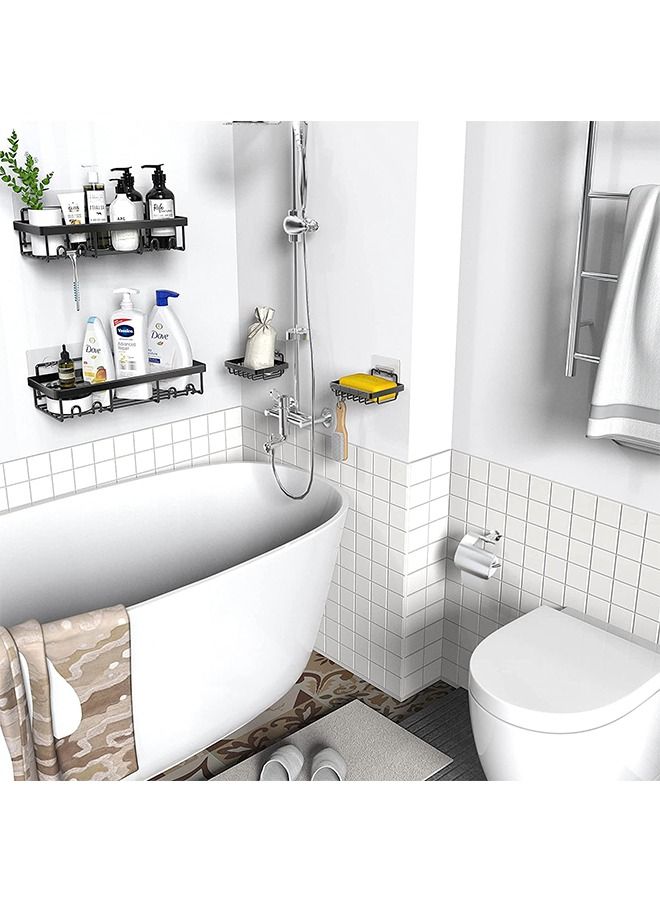 هومار كيت 2 Pack Adhesive Bathroom Shower Caddy Organizer Rack with 2pcs Soap Dish Holder wall mounted Stainless Steel Floating Storage Basket Shelves with Hooks For Kitchen and Bathroom Black  - Image 3