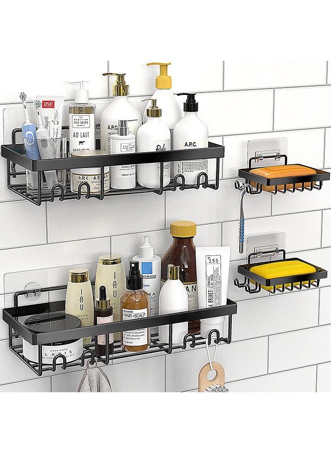هومار كيت 2 Pack Adhesive Bathroom Shower Caddy Organizer Rack with 2pcs Soap Dish Holder wall mounted Stainless Steel Floating Storage Basket Shelves with Hooks For Kitchen and Bathroom Black  - Image 1