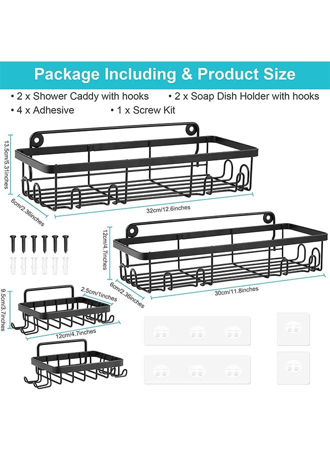 هومار كيت 2 Pack Adhesive Bathroom Shower Caddy Organizer Rack with 2pcs Soap Dish Holder wall mounted Stainless Steel Floating Storage Basket Shelves with Hooks For Kitchen and Bathroom Black  - Image 5