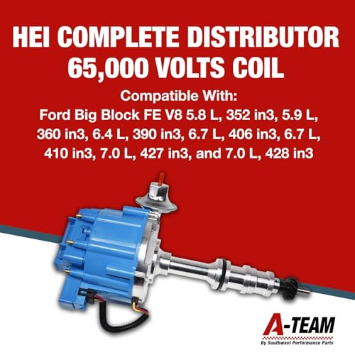 A-Team Performance أداء فريق A-Team موزع HEI 360 Ci كامل 65K ملف - غطاء أزرق وتركيب سلك واحد - هيكل من الألمنيوم المصنوع بتقنية CNC - متوافق مع فورد FE V8 352، 360، 390، 406، 410، 427 و428 - Image 3