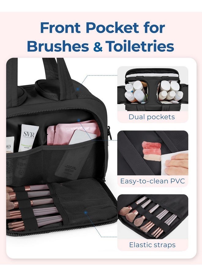 BAGSMART Travel Toiletry Bag, Lightweight Large Wide-Open Travel Bag For Women, Puffy Cosmetic Makeup Bag Organizer With Handle For Accessories,Essentials, Toiletries, Black  - Image 5