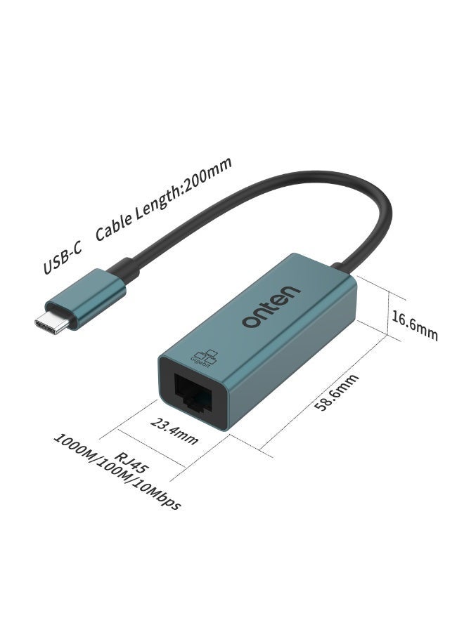 أونتن محول Onten OTN-9598 من USB-C إلى RJ45 Gigabit Ethernet، محول شبكة LAN بمنفذ USB-C وسرعة 1000 ميجابت في الثانية لأجهزة الكمبيوتر المحمول والمكتبي وMacBook والأجهزة اللوحية والهواتف الذكية، محول إنترنت سلكي يدعم التشغيل الفوري (Plug & Play). - Image 3