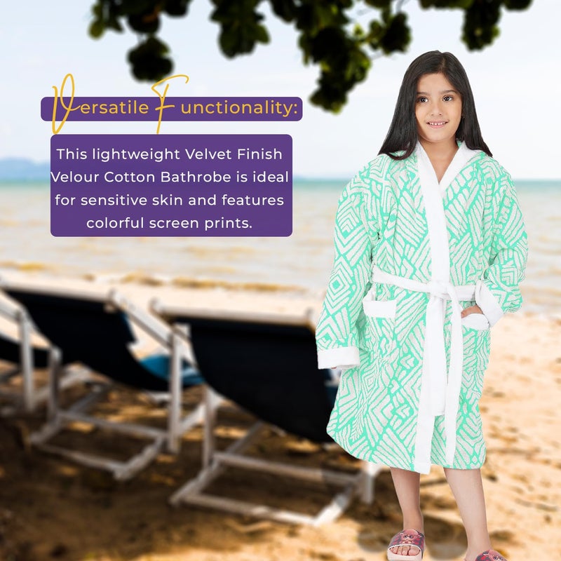 Rangoli 100% Cotton Jacquard Kids Bathrobe for Girls and Boys, Aqua, 9-10 Years - Image 5