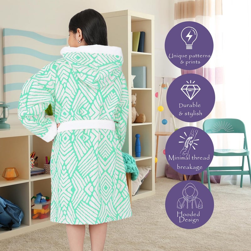 Rangoli 100% Cotton Jacquard Kids Bathrobe for Girls and Boys, Aqua, 9-10 Years - Image 3