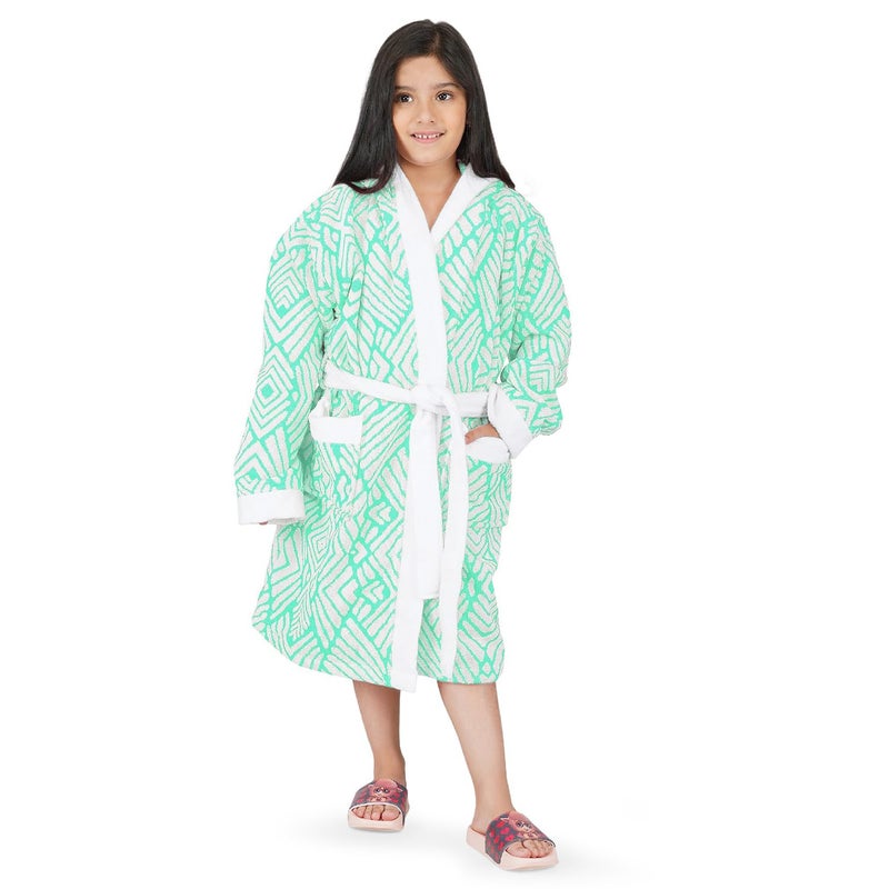 Rangoli 100% Cotton Jacquard Kids Bathrobe for Girls and Boys, Aqua, 9-10 Years - Image 1