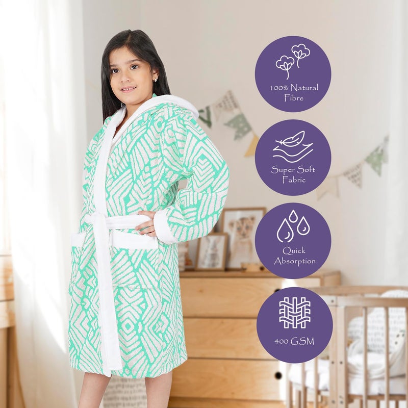 Rangoli 100% Cotton Jacquard Kids Bathrobe for Girls and Boys, Aqua, 9-10 Years - Image 2