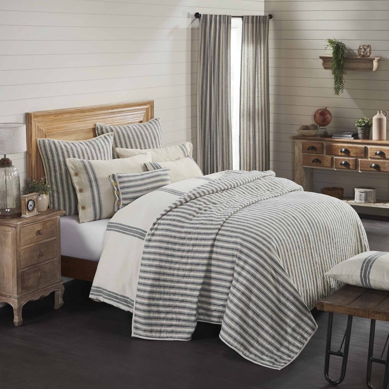 Piper Classics Piper Classics Market Place Gray King Quilt 100 Cotton Quilted Bedspread with Gray Ticking Hand Quilted Grain Sack Bed Spread Bedding for Farmhouse Decor 95x105 