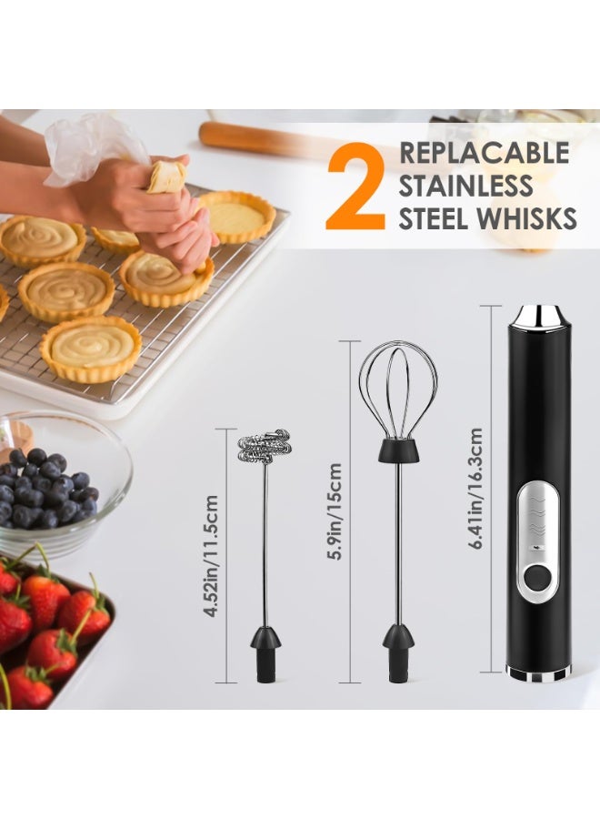 Walpck Milk Frother Handheld, Rechargeable Coffee Frother Wand with 2 Stainless Whisks 3 Speeds, Drink Mixer, Electric Foam Maker, Hand Mixer for Lattes, Cappuccino, Matcha, Egg, Black - Image 2
