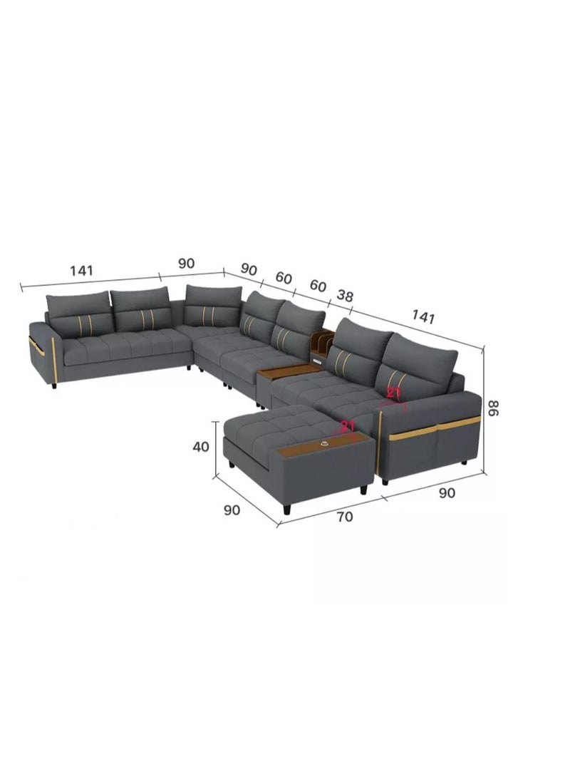 Ripple FURNITURE Modern Couch U Shaped Faux Leather Living Room Furniture Chaise Lounge Recliner Sectional L Shape Corner Sofa Set 7 Seater Grey 389X231X86  - Image 3