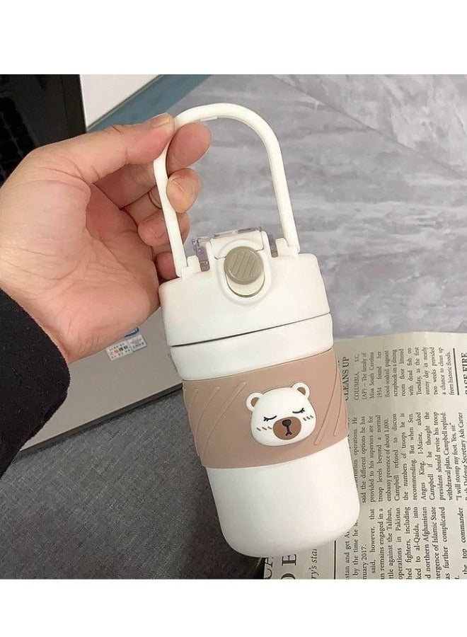 هابي هوم كوب قهوة للسفر مع غطاء، سعة 450 مل، جدار مزدوج مفرغ من الفولاذ المقاوم للصدأ، كوب معدني حراري معزول للمشروبات الساخنه والباردة (أبيض) - Image 3