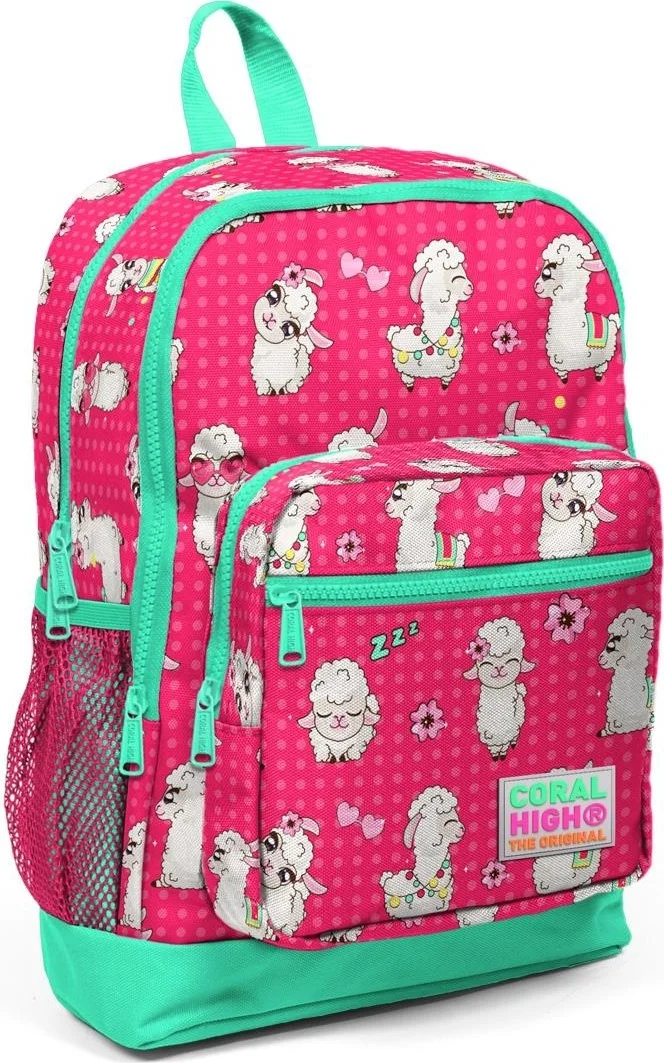 كورال هاي Kids Neon Coral Water Green Alpaca Patterned 3-Piece School Bag Set SET0123466