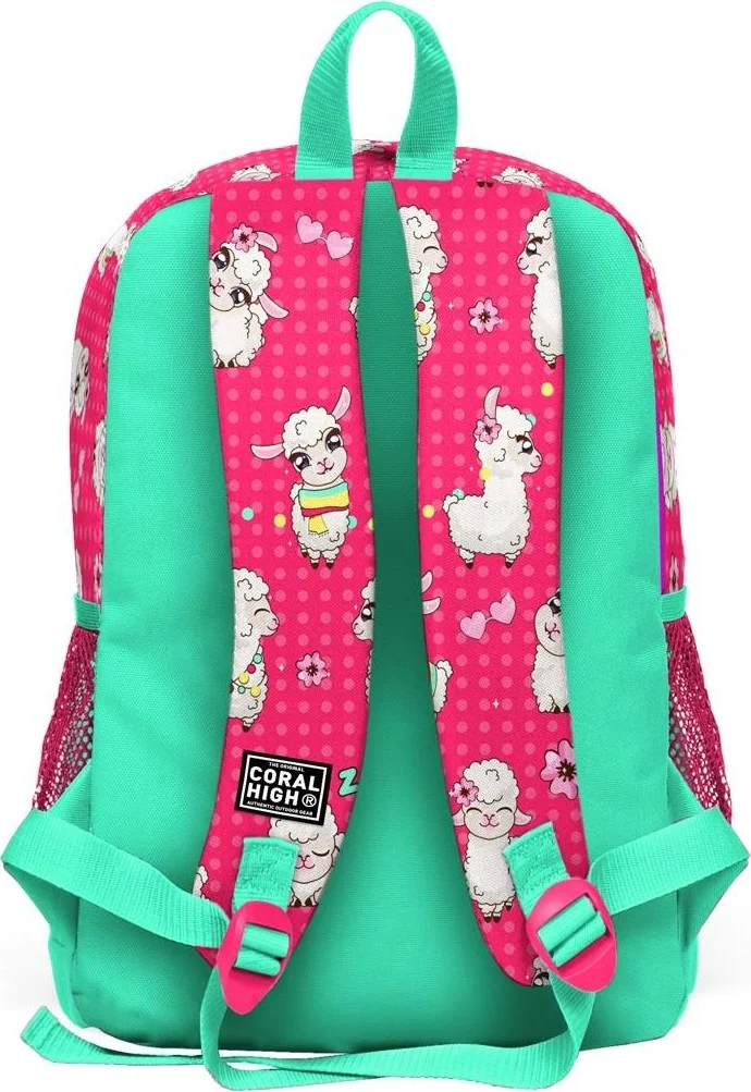 كورال هاي Kids Neon Coral Water Green Alpaca Patterned 3-Piece School Bag Set SET0123466