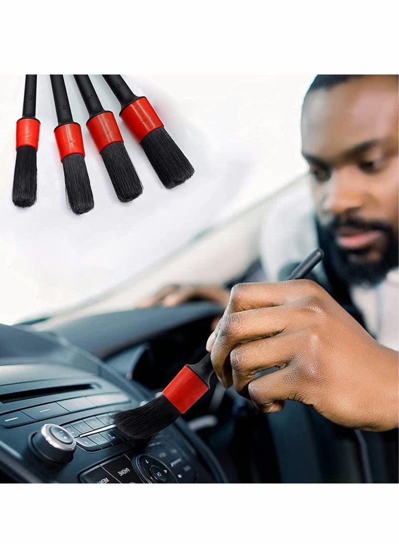 KASTWAVE Car Detailing Brush Kit, 5 Pcs Automotive Clean Wheels Interior Exterior Leather Air Vents Emblems Brushes (Red Black) - Image 2