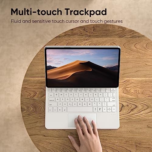 doqo for Samsung Galaxy Tab S10 FE/S9/S9 FE/S8/S7 Keyboard case 11 inch, Magnetic Case with Keyboard with Touchpad Wireless Backlit Floating Cantilever Stand, Slim Protective Cover Folio (Off wihite) - Image 3