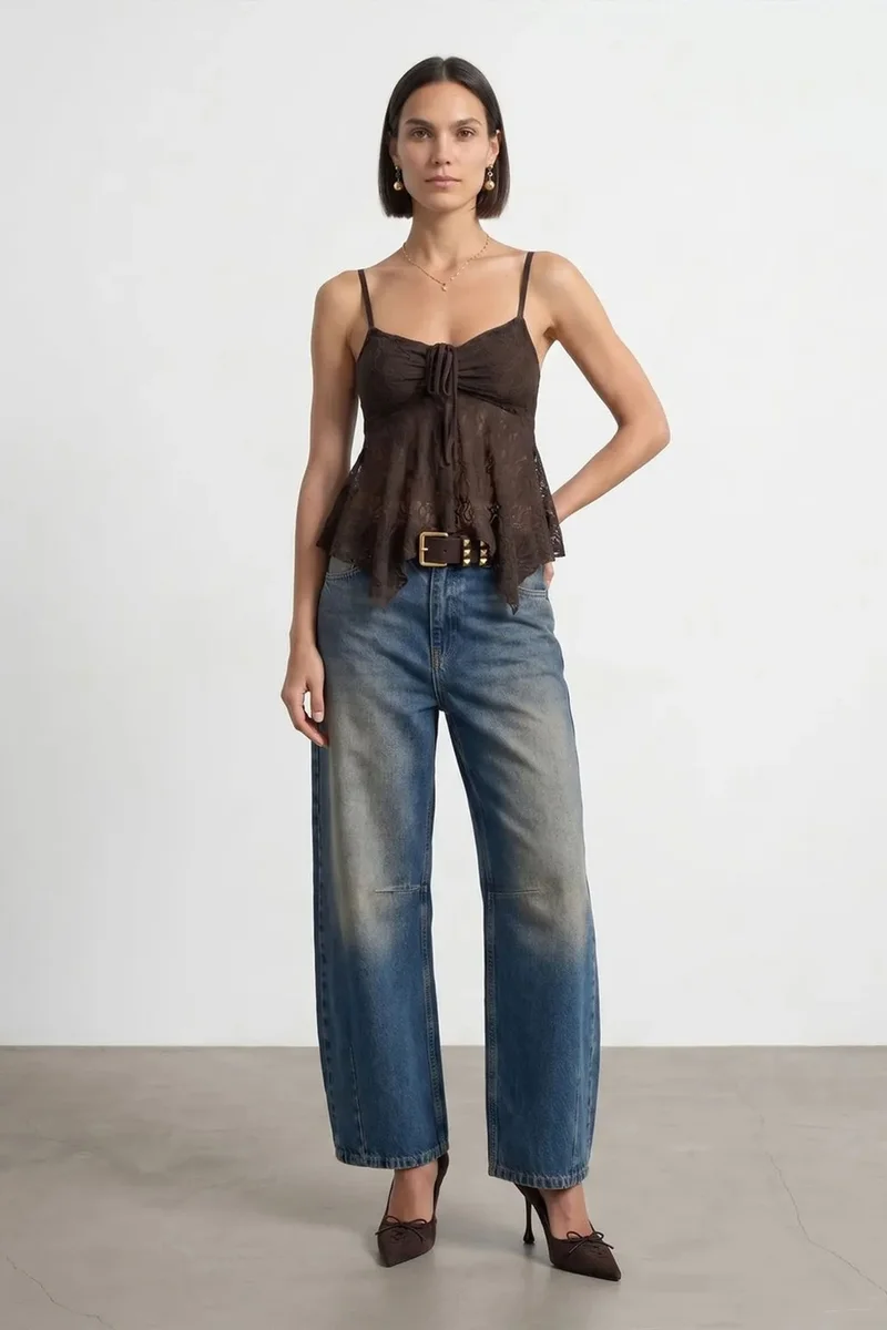 Dilvin Black DILVIN Lace Tie-front Sleeveless Blouse for Women | Best Price UAE