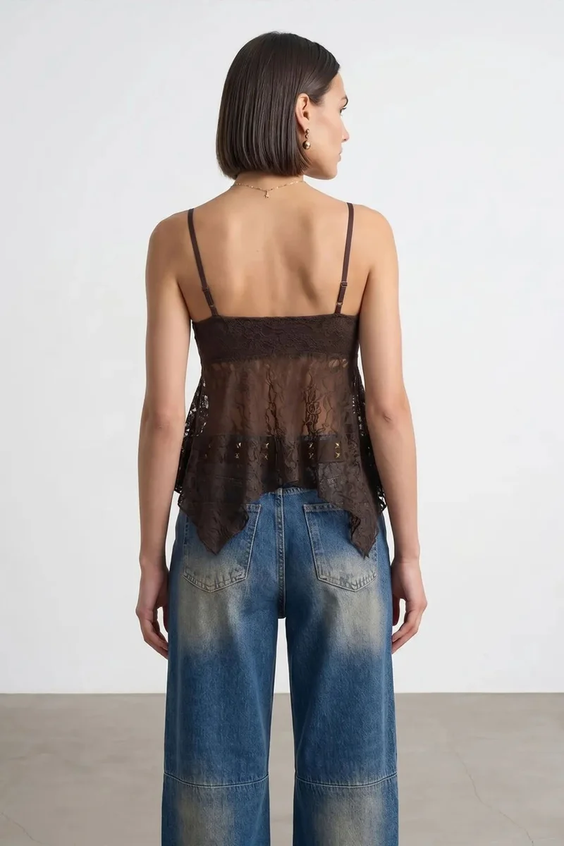 Dilvin Black DILVIN Lace Tie-front Sleeveless Blouse for Women | Best Price UAE